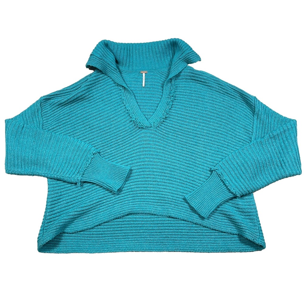 Free People Marlie Sweater Women Medium Teal Slouchy Chunky Knit Drop‎ Shoulder